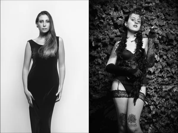 Two symmetric photographs, boudoir and burlesque