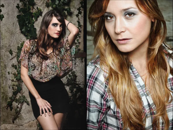 A fashion look beside a headshot portrait