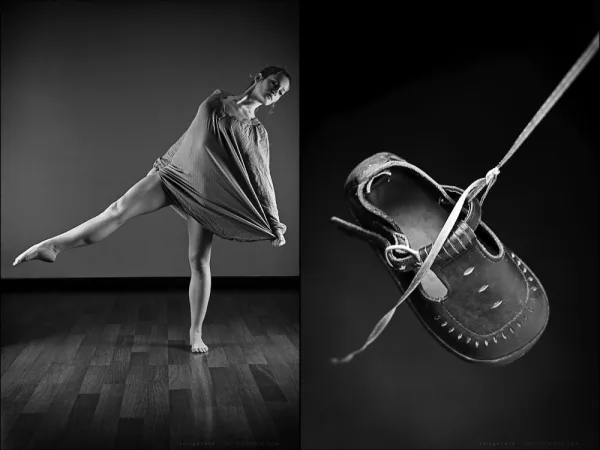 Ballerina in black and white, with a little shoe