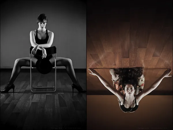 Dancer on a chair, with symmetrical shapes